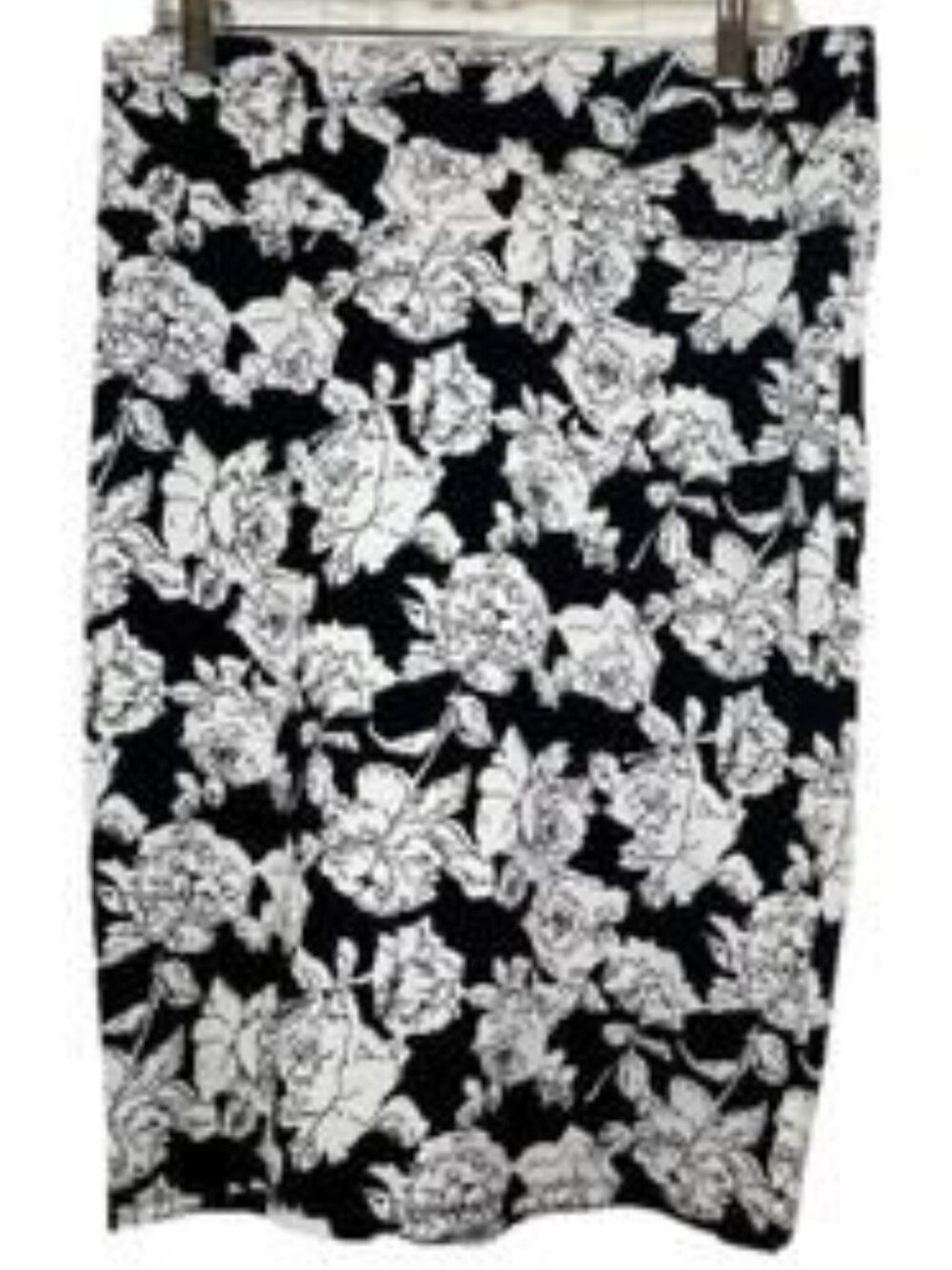 Skirt XL Black & White Floral Print Pencil Skirt Stretch Bodycon